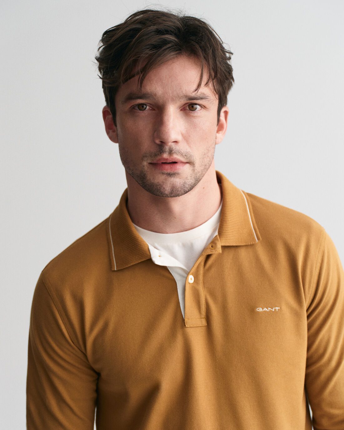 GANT Textured collar long sleeve polo